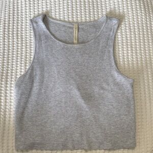 Babaton Gray Ribbed Cropped Tank Top